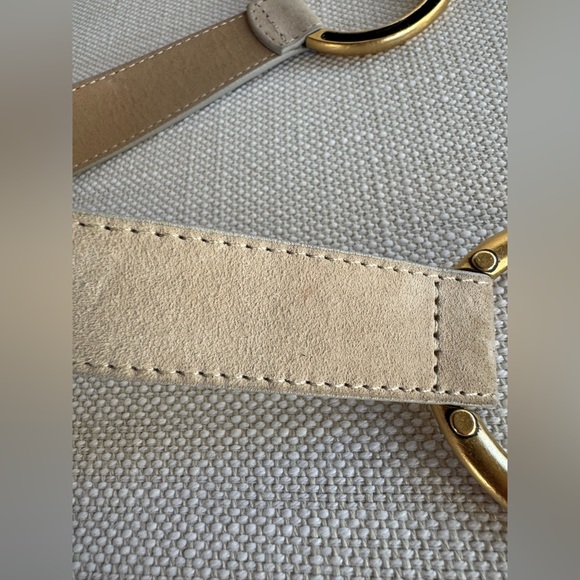 ST. JOHN Statement Suede Belt Taupe/Cream & Gold EUC S Fits 30”-34” + Dust Bag main image 5